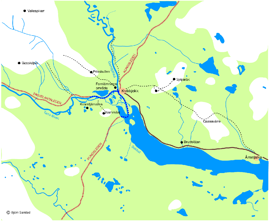 Karta över Kvikkjokk med omgivning